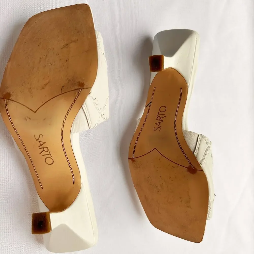 Franco Sarto Betty 8.5 Cream Slip On Shoes Square Sandals Mid Pump Heel - Picture 5 of 7